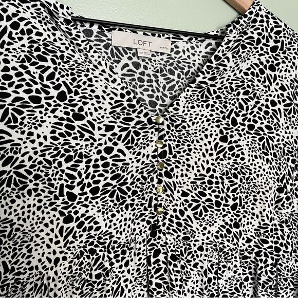 NWT Loft Tiered Midi Dress in Black and White Animal Print‎ Size XS Petite - Picture 4 of 9